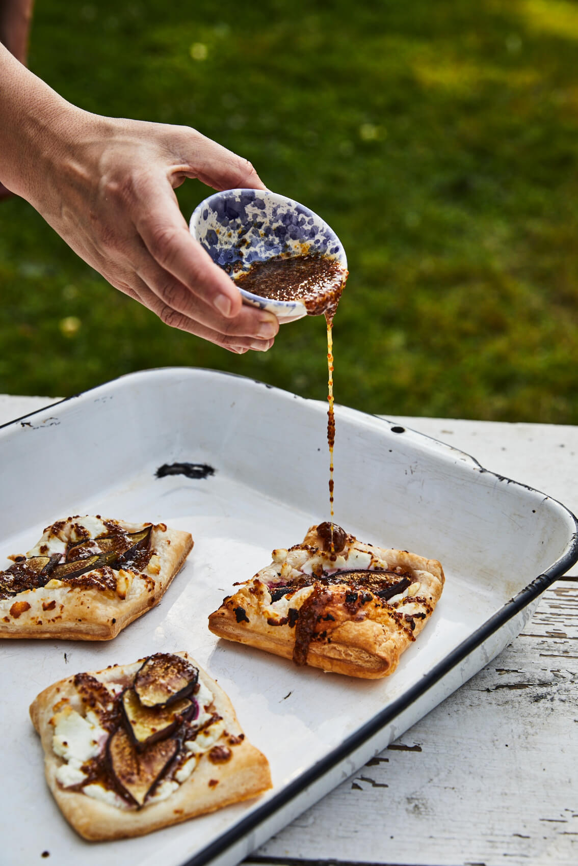 Goat Cheese, Fig Tartelettes with Mānuka Honey Mustard Drizzle